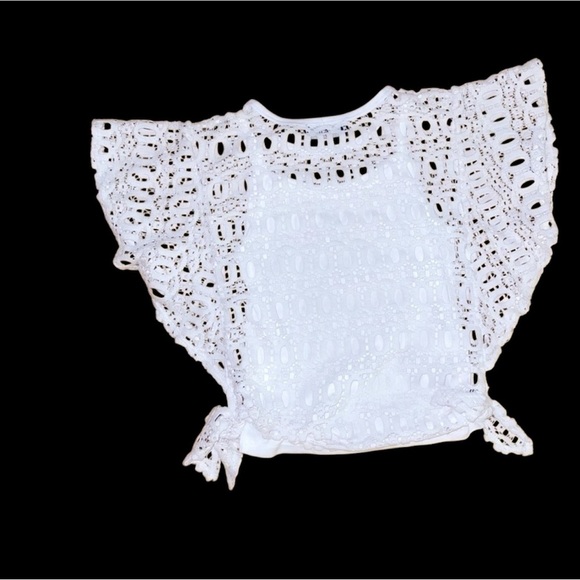 AMY BYER GIRLS BLOUSE WHITE SHORT SLEEVES EMBROIDERED LINED TIED TO SIDE SIZE 6 - Picture 5 of 8